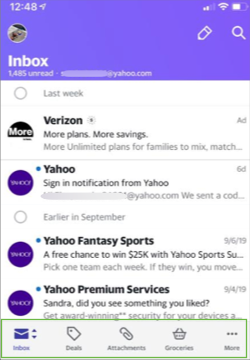 Image of the views tab in the Yahoo Courriel app.